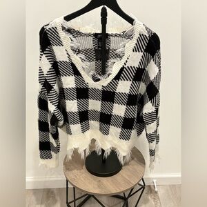 Black and White V-Neck Sweater